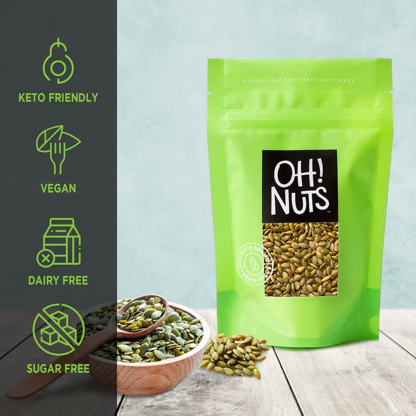 Oh! Nuts Pumpkin Seeds - Roasted Salted - 2 lb - No Shell Pepitas - Packed in New York Zip-Seal Bag for Exceptional Freshness