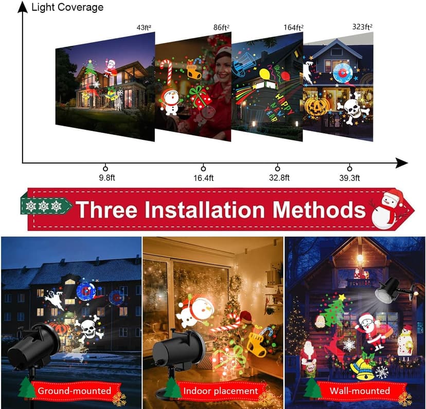 Christmas Lights Projector,Waterproof IP65 Indoor Motion Remote Control 10W LED Projector, 16 Slides Holiday Light Party Outdoor Garden House Apartment Kids Room Night Light
