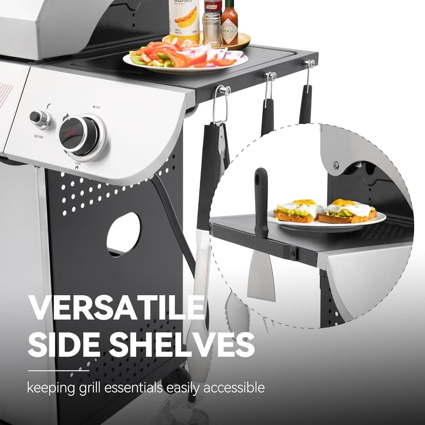 Royal Gourmet SG5002 5-Burner Propane Gas Grill with Sear Burner & Side Burner, Stainless Steel Cabinet Style Gas Grill with 61,000 BTUs Output for Outdoor Patio Garden Backyard Cooking, Silver