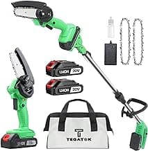 2-in-1 Cordless Pole Saw 4 Inch Mini Chainsaw, Electric Pole Chainsaw with 2 Batteries, Pole Saw Battery Powered with 5.5ft Extension Rod, Multifunctional Pole Saws for Tree Trimming