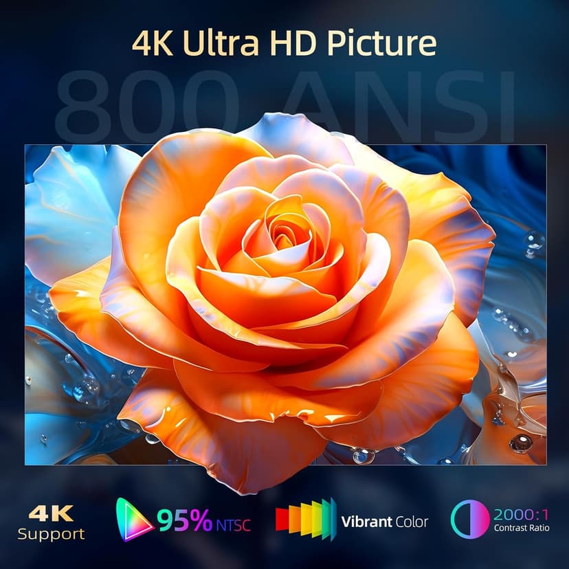 KSAN Projector, [800 ANSI Lumen] Outdoor Movie Projector, Projector with WiFi 6 and Bluetooth 5.2, Home Theater Video Proyector Support 200inch, 5W Speaker, Compatible with iPhone/TV Stick/PC/PS4