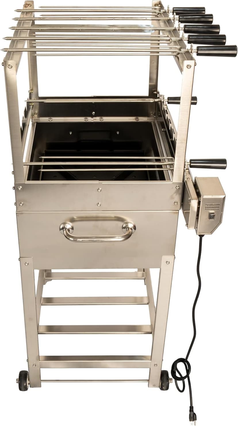 All-in-One Brazilian BBQ Grill - 7 skewers - Churrasco - Multi Rotisserie - Stainless Steel - Portable Wood Fire & Charcoal Gaucho Churrasqueira Chicken Grill