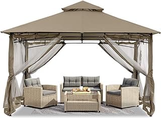 ABCCANOPY Gazebos for Patios 10x10 - Outdoor Steel Frame Gazebo with Mosquito Netting for Lawn Backyard Garden Deck (Khaki)
