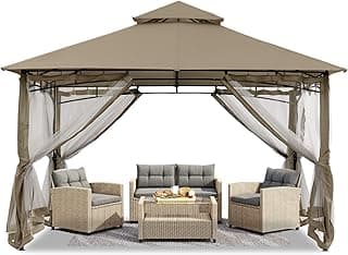 ABCCANOPY Gazebos for Patios 10x10 - Outdoor Steel Frame Gazebo with Mosquito Netting for Lawn Backyard Garden Deck (Khaki)