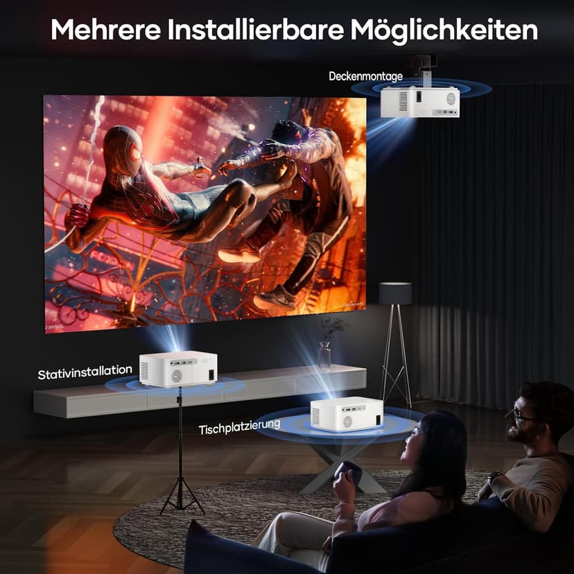 Portable Outdoor Projector, [Electric Focus] Mini Projector With WiFi and Bluetooth Native 1080P 300 ANSI, Max 200" Display Mirroring Screen With Android/IOS/Windows for Gaming Home Cinema