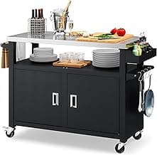 YITAHOME XL Outdoor Grill Cart with Stainless Steel Top, Outdoor Grill Table with Storage Cabinet for Patio, Kitchen Prep, Grilling Accessories, Black