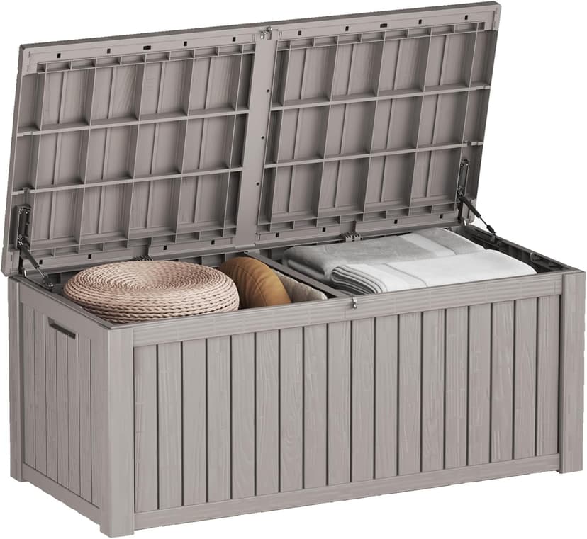 120 Gallon Deck Box,Outdoor Storage Box Lockable,Waterproof for Patio Furniture, Garden Tools, Pool Accessories, UV-Resistant for All Weather Use, Coffee