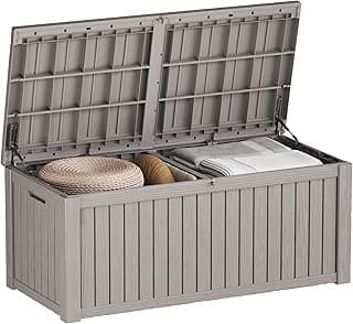 120 Gallon Deck Box,Outdoor Storage Box Lockable,Waterproof for Patio Furniture, Garden Tools, Pool Accessories, UV-Resistant for All Weather Use, Coffee