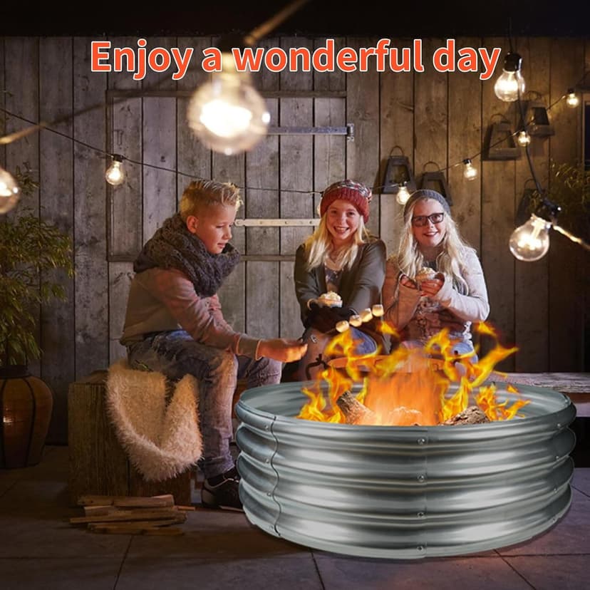36 Inch Round Galvanized Fire Pit Ring/Fire Ring - Foldable and Perfect for Outdoor Gatherings and Campfires in The Yard/Garden/Park/Beach (3 FT Diameter, Silver)
