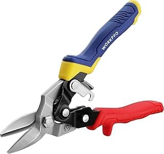 WORKPRO 8 Inch Aviation Snips, Straight Cut, Heavy Duty Metal Cutter with Safety Latch and Non-slip Handle, Cr-V Steel Sharp Teeth, Aviation Snips for Cutting Metal Sheet