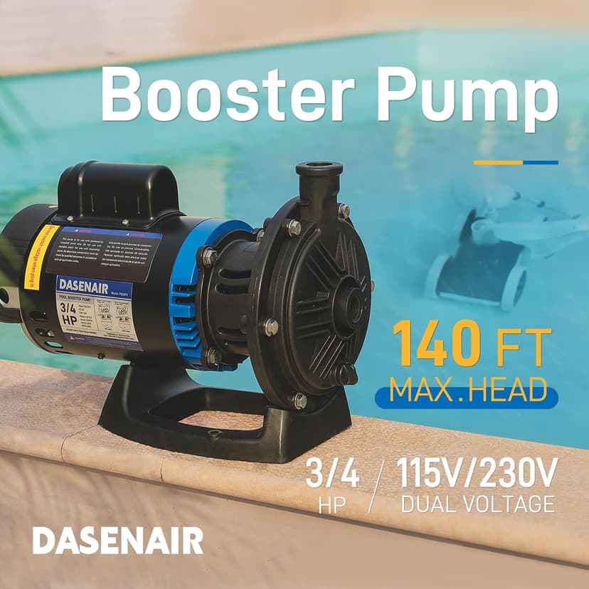 Booster Pump,3/4 HP Pure Copper Motor with Dual Voltage(115V or 230V),IPX4 Waterproof Compatible for Pressure Side Pool Cleaners Vac-Sweep 280,380,3900