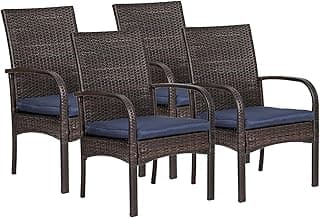 Outdoor Wicker Patio Dining Chairs with Padded Cushions Set of 4: Porch Rattan Chairs Club Chairs with High Back and Deep Seating 350lbs, Brown