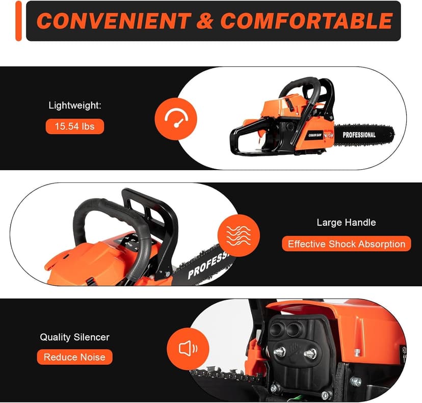 Upgrade 58cc Gas Chainsaw 20 Inch 2-Stroke Gas Powered Chainsaw Air-Cooled Gas Chainsaw Handheld Gasoline Chain Saw for Wood Cutting