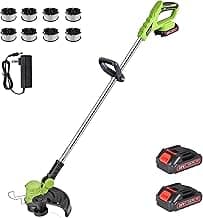 Cordless Weed Wacker Electric Weed Eater 12" 20V String Trimmer Battery Operated with 8 Pcs Spool Trimmer Lines and 1 Spool Cap 2.0Ah Batteries Fast Charger