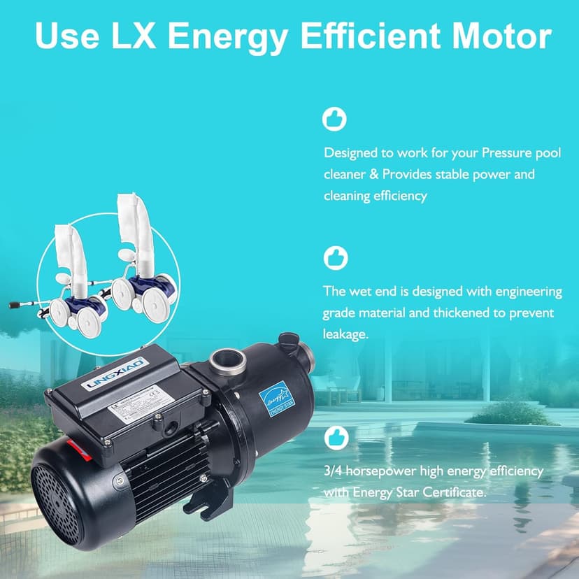 Pool Booster Pump 3/4 HP for Pressure Pool Cleaners PB460 180-480, EC-LA01N, OEM Booster Pump 3/4 HP, 115V or 230V, 60PSI, Energy Star Specification - Black
