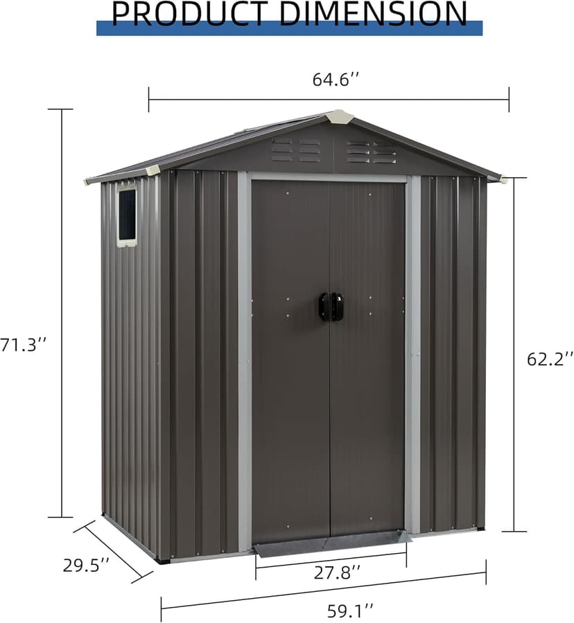 JY QAQA 5x3 FT Metal Outdoor Garden Storage Shed,Waterproof Metal Garden Sheds with Window and Lockable Double Door,Weather Resistant Steel Tool Storage House Shed for,Garden,Patio,Lawn