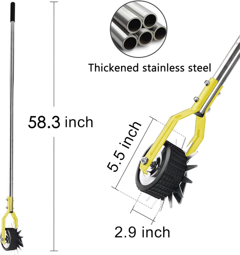 Wheel Rotary Edger Lawn Tool, Grass Edge Trimmer, Sidewalk Manual Lawn Edger, Strong 3 Sections Stainless Steel Handle with Cushion Grip, 58.3-Inch