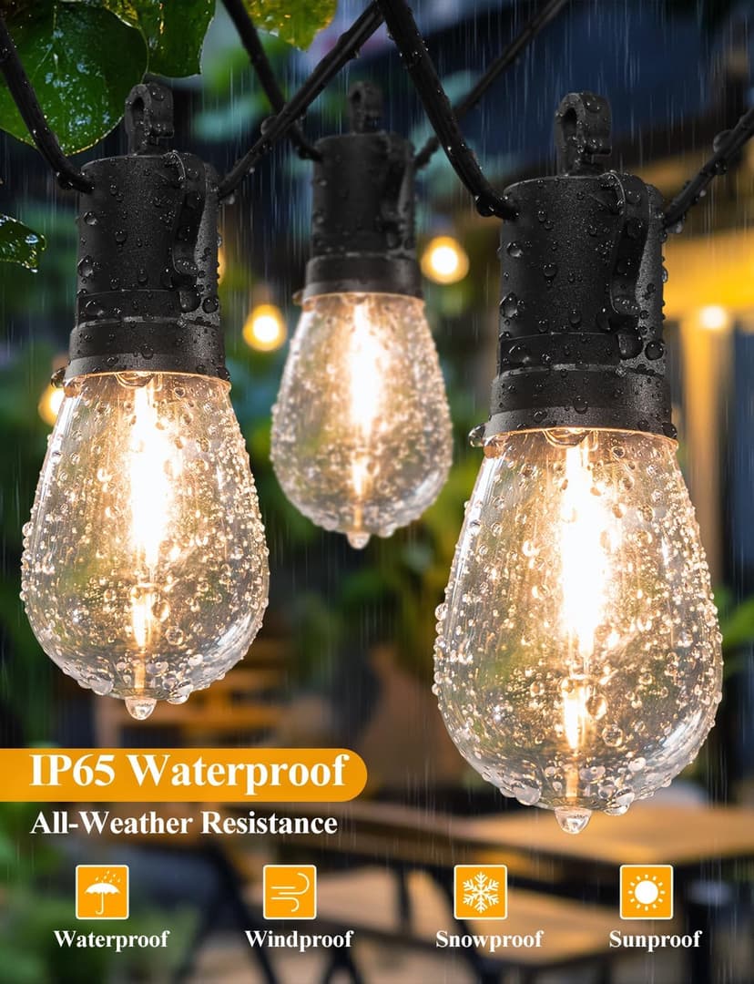 Brightever LED Outdoor String Lights, 60FT Patio Lights with 17 Shatterproof S14 Vintage Edison Bulbs(1 Spare), Outside Hanging Light Waterproof for Porch, Garden, Deck, Backyard, 2700K Dimmable