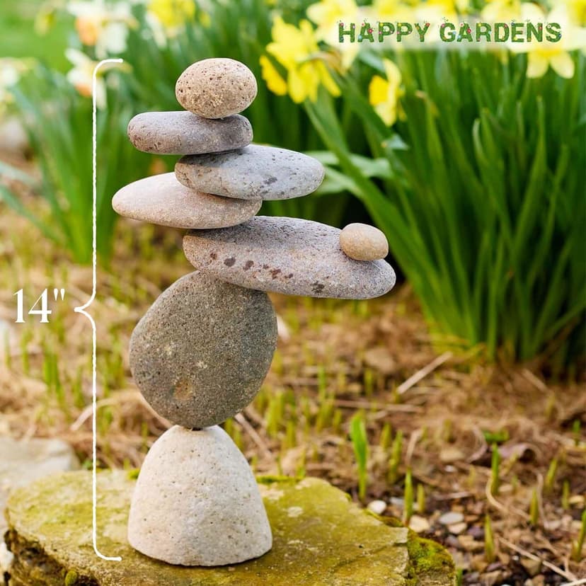 Happy Gardens Zen Stacked Rocks Sculpture | Cairn Statue Balancing Rock Stone Decor for Japanese Garden | Stacking Pebbles