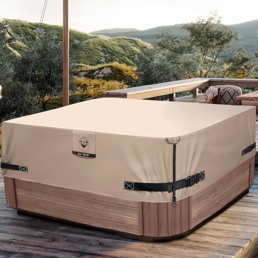1000N Tearing Strength Hot Tub Cover Protector [900D Upgrade Fabric] 85 x 85 inch fits 84 x 84, 83 x 83, 82 x 82 inch or 81 x 81 Square SPA, Hot Tub Covers Replacement-Wheat