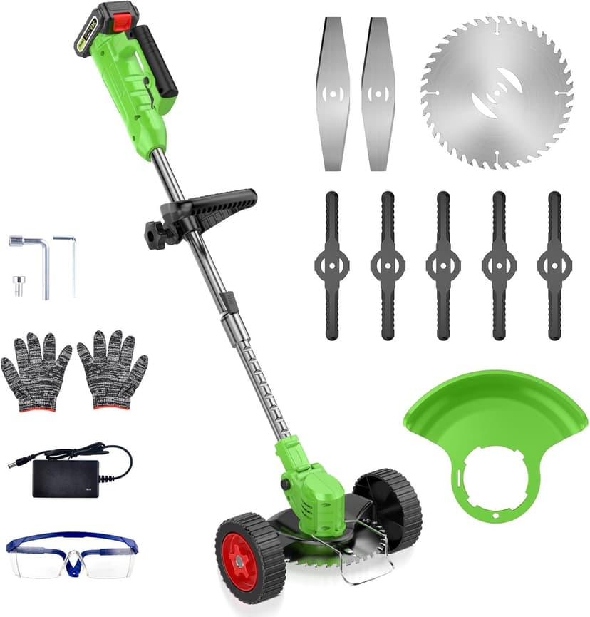 Cordless Lawn Trimmer Weed Wacker - GUIFIN 21V Lawn Mower Grass Edger with One 2.0Ah Li-Ion Battery Powered & 3 Cutting Blade Types, Compact Power Tool for Lawn Yard Work