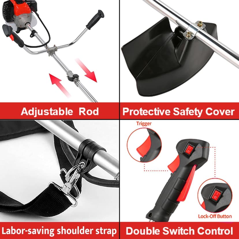 COOCHEER Weed Wacker 58cc, 4 in 1 Cordless Weed Eater Gas Powered, 2-Cycle String Trimmers Gas Brush Cutter Straight Shaft Gas Grass Trimmer for Lawn and Garden Care Trimming, Red