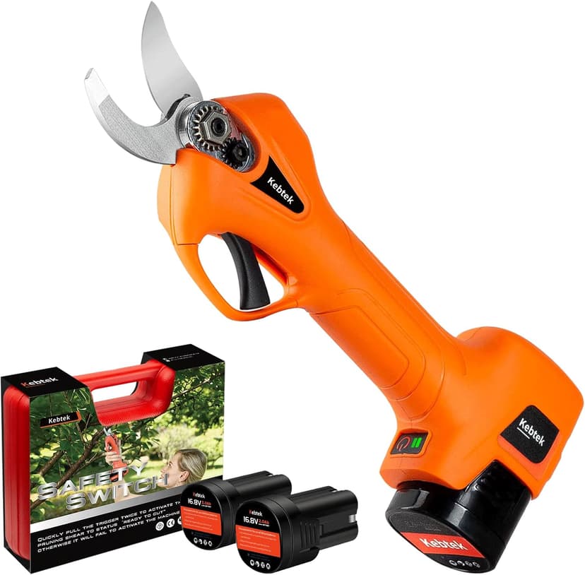 Pruning Shear Battery Powered, Kebtek Cordless Portable Electric Pruner with 2Pack 2Ah Rechargable Batteries -16.8V 25MM(0.98Inch) Cutting Diameter