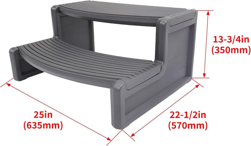 HECASA Spa Step Hot Tub 2-Step Universal Outdoor Indoor Step Stool Pool Ladder Plastic Slip Resistant Striped - Dark Gray