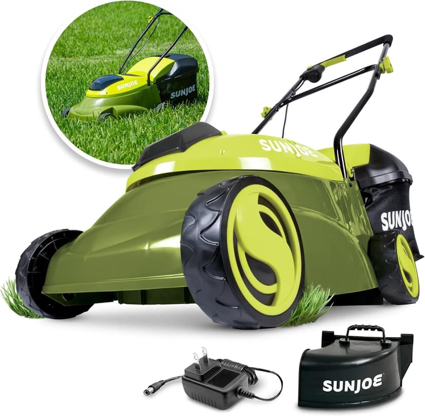 Sun Joe MJ401C-PRO 14-Inch 28-Volt Cordless Push Lawn Mower, w/Rear Discharge Chute, Pro Version
