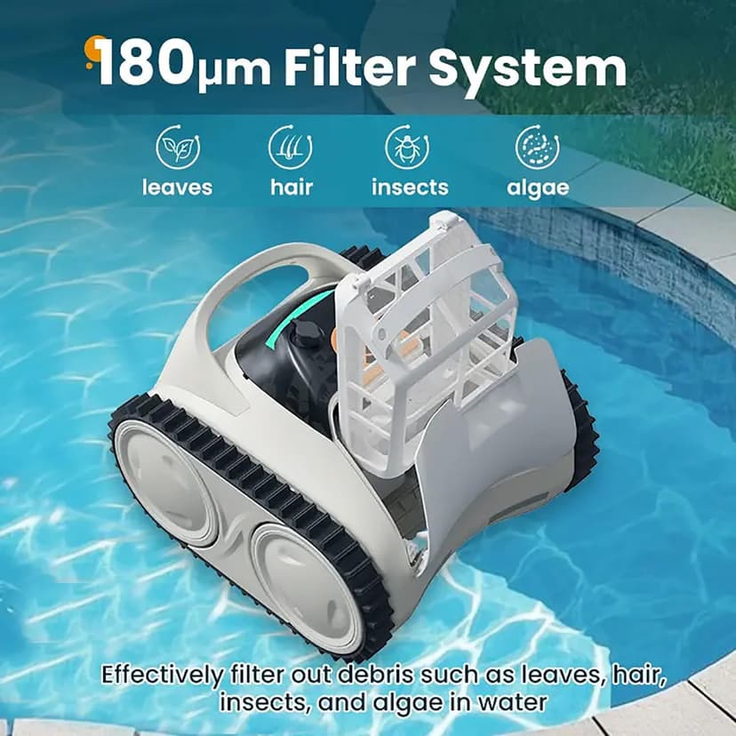 Multifunctional Pool Robot for Inground Pools Wall Floor Waterline Cleaning, 65-140W Powerful Suction Last 150 Mins, Built-in 7800 mAh Battery, 2h Fast Charge, Pool Cleaner Vacuum up to3500 sq.ft
