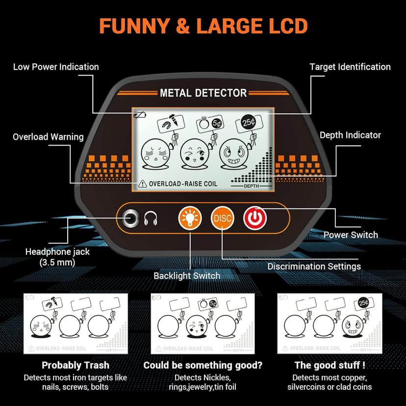 ENGiNDOT Metal Detector 3 Modes for Adults and Kids High Accuracy with LCD Display, 3 Audio Tone, DISC Mode, Waterproof Coil, Carrying Case