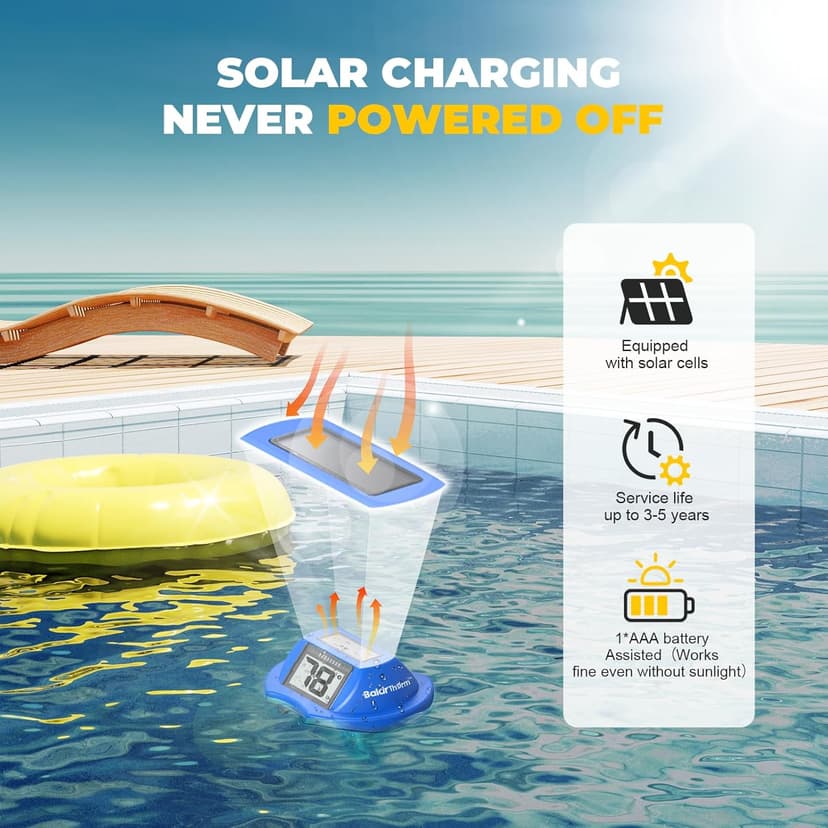 Pool Thermometer Solar Digital Floating, High Precision Large Screen Without Fogging with Double-Sided Display Screen for Swimming Pool, Aquarium, Spa, Hot Spring, Ponds