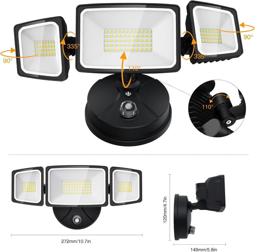 Onforu 60W LED Dusk to Dawn Outdoor Lighting, 2 Packs 6000LM Exterior Flood Lights, IP65 Waterproof Outdoor 3 Adjustable Heads Photocell Lights Fixture, 6500K Daylight White Floodlights