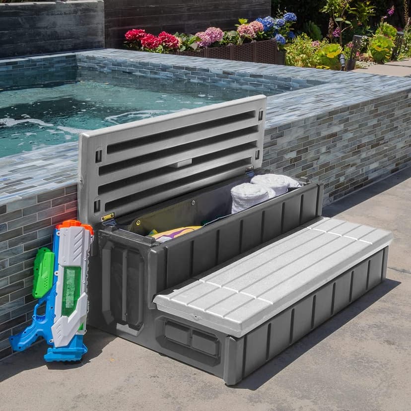 XtremepowerUS Universal Heavy Duty 2-Step Spa & Hot Tub Step Porch Steps with Large Storage Compartment Non-Slip Resistant Step Stairs, Grey