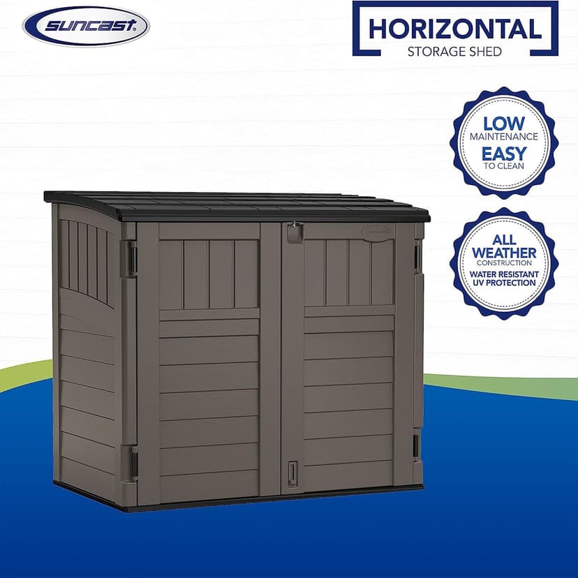 Suncast 34 Cu. Ft. Horizontal Shed for Outdoor Storage w/Locking System, Stoney/Black