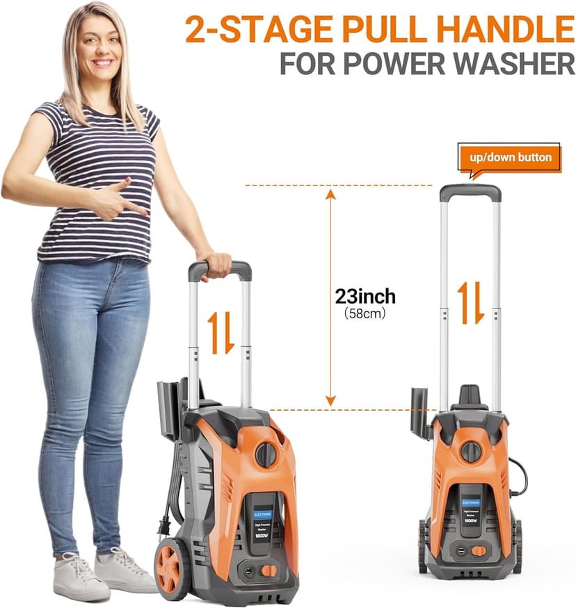 Electric Pressure Washer 4800PSI-Max 2.9GPM Pressure Washer with 25 FT Hose, 4 Quick Connect Nozzle,16.9 Oz Soap Tank Orange Cleaning for Pool, Patio, Car