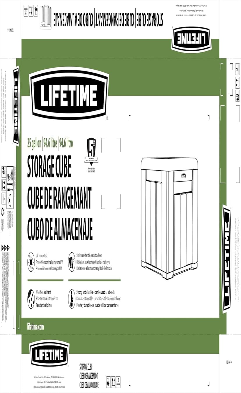 Lifetime Outdoor Storage Cube Deck Box for Patio Furniture Cushions, Toys, Garden Tools, Pool Accessories, 25 Gallon