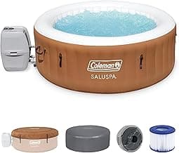 Coleman Ponderosa AirJet 2 to 4 Person Inflatable Hot Tub Round Portable Outdoor Spa w/ 120 AirJets & EnergySense Energy Saving Cover, Orange