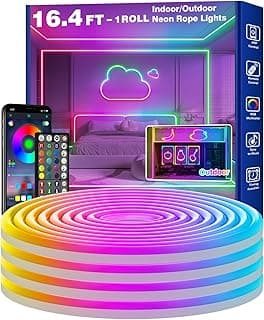 16.4Ft Neon Rope Lights,Flexible Led Rope Lights Control with App/Remote,Multiple Modes Rope Lights,IP65 Outdoor RGB Led Neons Light Waterproof,Music Sync Gaming Led Neon Light Strip for Bedroom Decor