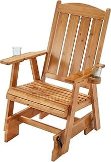 HOMREST Wooden Patio Glider Chair with Cup Holders Heavy Duty 700LBS Outdoor Rocking Chair with Ergonomic Deep Contoured Seat and High Roll Back for Garden Porch Balcony