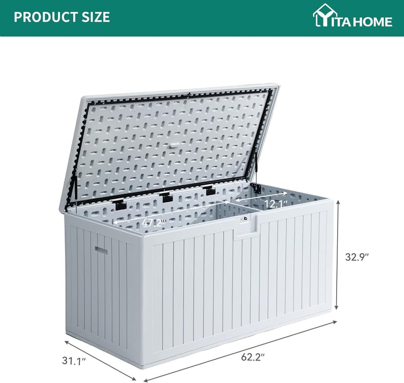 YITAHOME 230 Gallon Double-Wall Deck Box with Divider & Side Handles, Outdoor Large Storage for Patio Furniture Cushions, Garden Pool Accessories, Water Resistant & Lockable