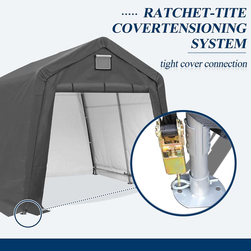 COVERONICS 10' x 10' Outdoor Storage Shed - Heavy Duty Portable Shelter Carport with Ventilation Windows and Roll-up Doors, Storage Shelter Tent for Motorcycle, Bike, Lawnmower and Garden Tools, Grey