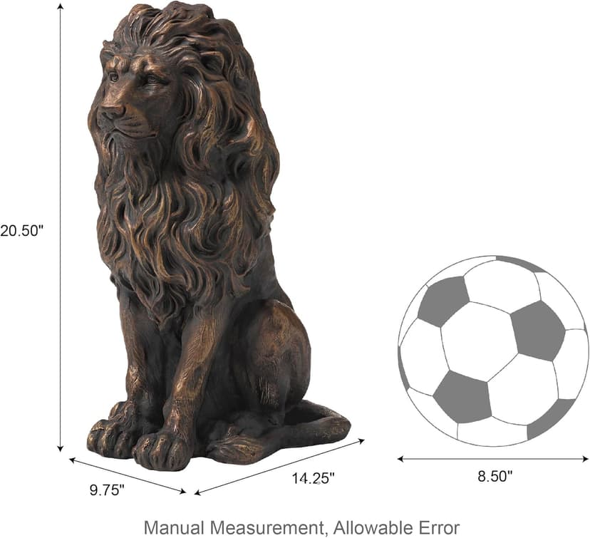 Glitzhome Guardian Sitting Lion Statue Regal Indoor and Outdoor Garden Sculpture for Home Entrance Porch and Yard, 20.5in Tall, Bronze