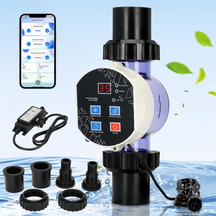 Smart Saltwater Pool Chlorinator System for Up to 12,000 Gallons, Chlorine Generator With App Remote Control, Salt Generating System With Digital Panel