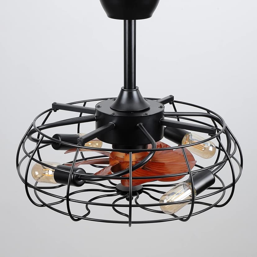 Asyko Caged Ceiling Fans with Lights - Black Outdoor Ceiling Fan with Remote and Reversible Fan Blades, Bladeless Low Profile Fan Light Fixtures for Indoor, Patios, Farmhouse(E26 Bulbs Not Included)