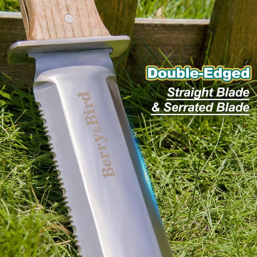Hori Hori Garden Knife with Leather Sheath, Premium Gardening Soil Knife with 6" Stainless Steel Double Edge Sharp Blade, Japanese Gardening Tool for Weeding, Digging, Cutting & Planting