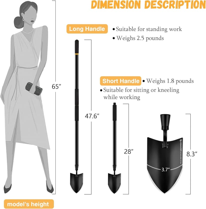 47.6-Inch Long Handle Garden Trowel - Heavy Duty Stainless Steel Garden Spade and Shovel, Durable Gardening Hand Tools for Digging, Planting, and Weeding