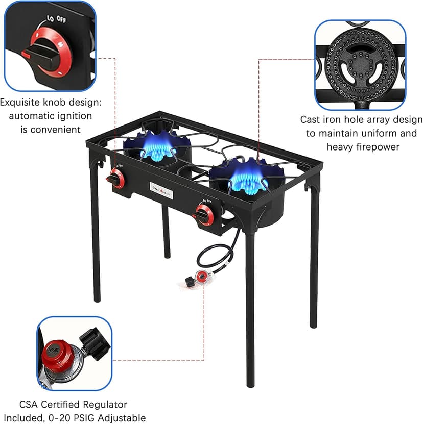 Vivicreate Propane Gas 20 PSIG high pressure regulator outdoor camping camp garden BBQ grill stove burner