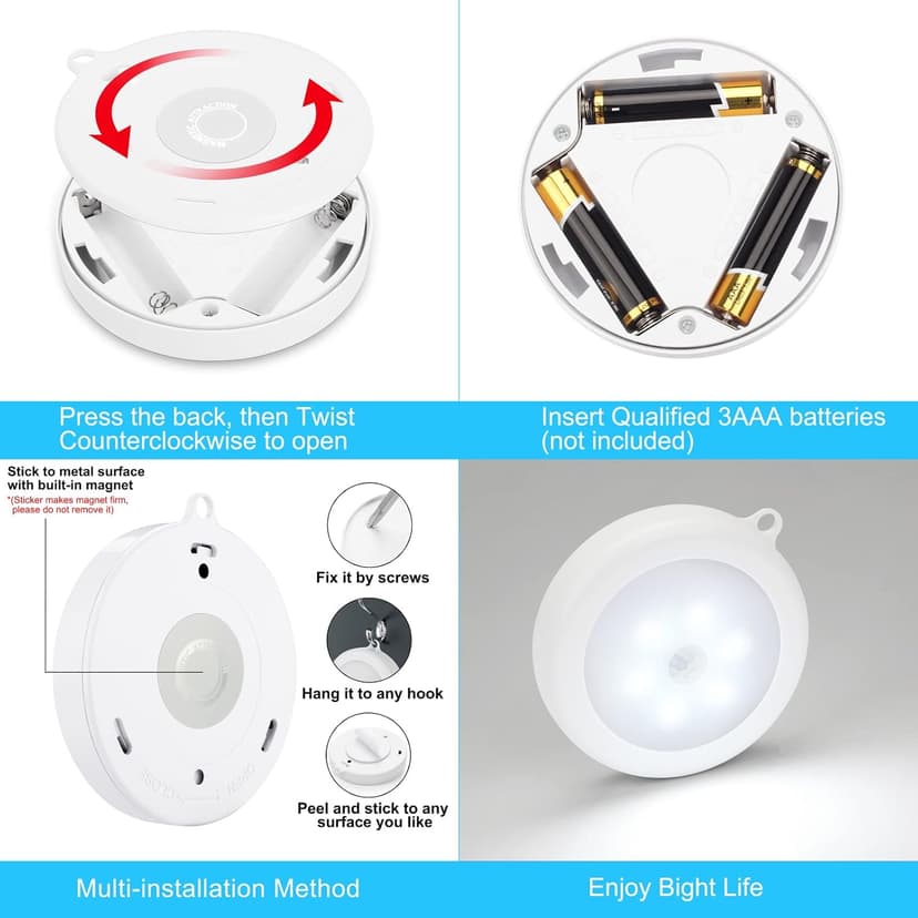 Mlambert 4 Pack Motion Sensor LED Night Light, Cordless Battery-Powered Stick-on Magnet Closet Lights, Safe Lights for Stairs, Cabinet, Cool White
