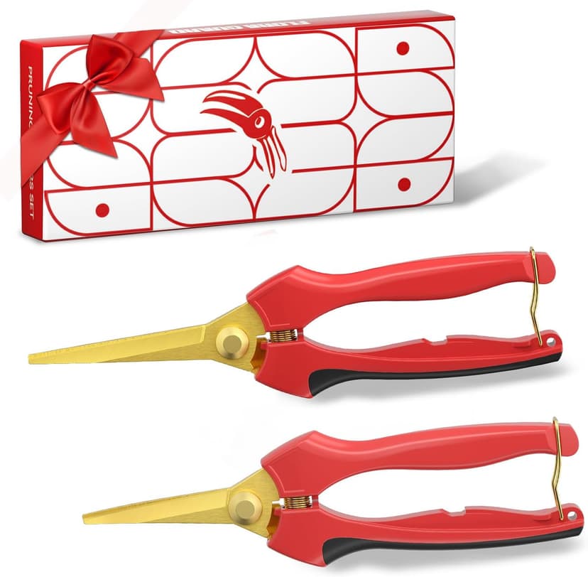 FLORA GUARD Professional bonsai Pruning shear set, long blade pruning scissors and scimitar tip pruning scissors, gold plated titanium flower scissors set, suitable for indoor plants, bonsai